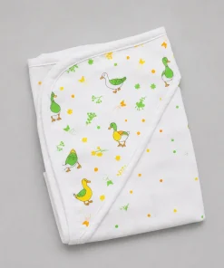 Organic Muslin Cotton Reversible Hooded Blanket - Green Duck with Dot - HBL1