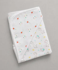 Organic Muslin Cotton Reversible Hooded Blanket - Flying Star with Giraffe - HBL1