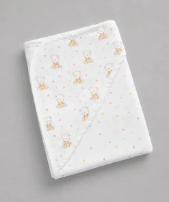 Organic Muslin Cotton Reversible Hooded Blanket - Orange Teddy with Color Dot - HBL1