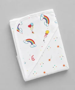 Organic Muslin Cotton Reversible Hooded Blanket - Rainbow with Flying Star - HBL1