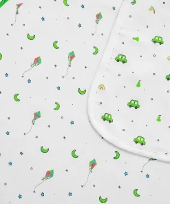 Alternative view of Organic Muslin Cotton Reversible Hooded Blanket - Green Car with Green Kite - HBL1