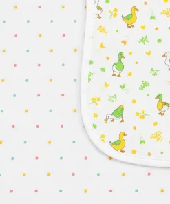 Alternative view of Organic Muslin Cotton Reversible Hooded Blanket - Green Duck with Dot - HBL1