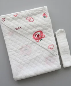 Hooded Blanket - White with Pink Bear Head - BL1