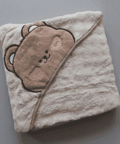 Micro Fiber Hooded Blanket - 90x85cm - Beige with Brown Bear - HBL