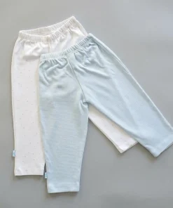 Knitted Cotton Pants - Pack of 2 - Blue Stripe + White with Blue Star - PT1