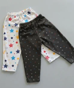 Knitted Cotton Pants - Pack of 2 - Grey Star + White with Color Star - PT1