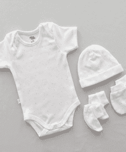 Premium Half-Sleeve Romper and Cap Set Combo - White with Grey Small Dot - AZBS