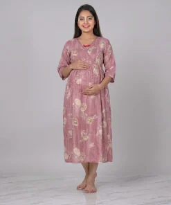 Alternative view of Short Feeding Kurty - Onion Pink with Cream Flower - MCFK