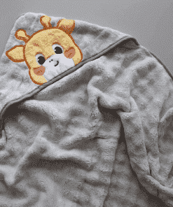 Alternative view of Micro Fiber Hooded Blanket - 90x85cm - Light Gray with Baby Giraffe - HBL