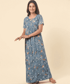 Alternative view of Maternity Feeding Nighty - Blue Grey Floral - MFN