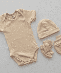 Premium Half-Sleeve Romper and Cap Set Combo - Cream with White Dot - AZBS