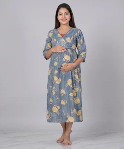 Alternative view of Short Feeding Kurty - Olive Green with Cream Flower - MCFK