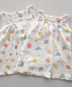 Muslin Cotton Sleeveless Frock - Pack of 2 -  Color Floral + Space - DFK