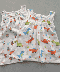 Muslin Cotton Sleeveless Frock - Pack of 2 - Dino + Cactus - DFK
