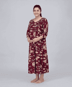 Alternative view of Maternity Feeding Kurty - Maroon and White Print - MCFK