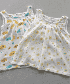 Muslin Cotton Sleeveless Frock - Pack of 2 - Yellow Smiley + Cloud - DFK