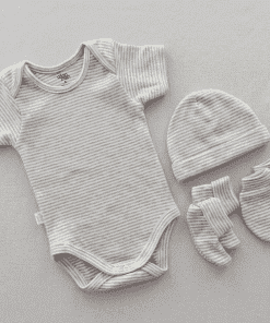 Premium Half-Sleeve Romper and Cap Set Combo - Grey Strip - AZBS