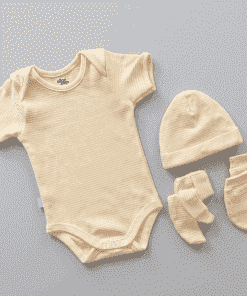 Premium Half-Sleeve Romper and Cap Set Combo - Yellow Strip - AZBS