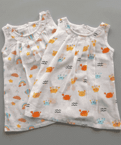Muslin Cotton Sleeveless Frock - Pack of 2 -  Hot Air Balloon + Crab - DFK