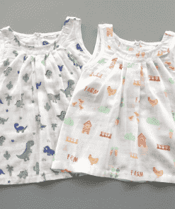 Muslin Cotton Sleeveless Frock - Pack of 2 -  Dino + Farm - DFK
