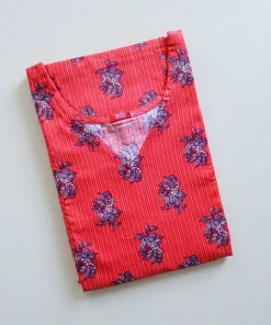 Maternity Feeding A-line Kurthy - Red Strip with Big Floral - MFK