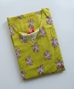 Maternity Feeding A-line Kurthy - Green Strip with Big Floral - MFK