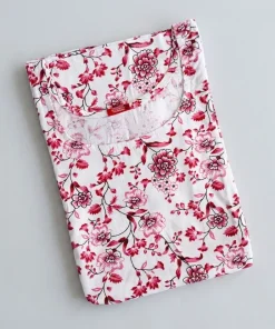 Maternity Feeding A-line Kurthy - White with Magenta Floral - MFK