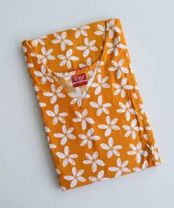 Maternity Feeding A-line Kurthy - Orange with White Flower - MFK