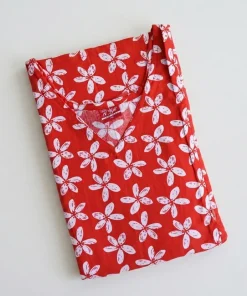 Maternity Feeding A-line Kurthy - Red with White Flower - MFK