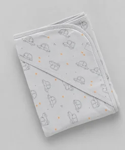Premium Knitted Cotton Double Layer Hooded Blanket - Grey Car - HBL