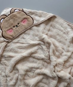 Micro Fiber Hooded Blanket - 90x85cm - Beige with Brown Bear - HBL - Image 2