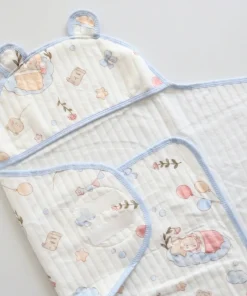 Alternative view of Swaddle Cum Sleeping Bag - Blue Boarder with Bear on Party - SBG