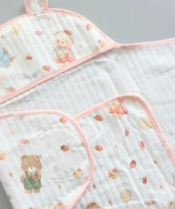 Alternative view of Swaddle Cum Sleeping Bag - Pink Boarder with Bear and Cherry - SBG