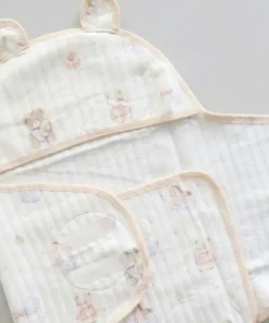 Alternative view of Swaddle Cum Sleeping Bag - Cream Boarder with Cute Teddy with Cloud - SBG