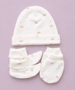 Cap, Mittens and Booties Set - Off White Turtle - CS1