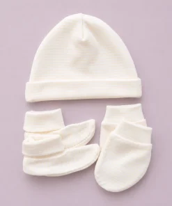 Cap, Mittens and Booties Set - Yellow Stripe - CS1