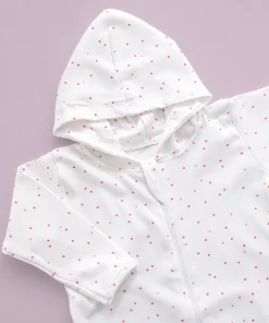 Alternative view of Hooded Sleeping Suit - White with Pink Dot - SS1