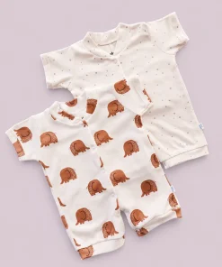 Baby Knitted Cotton Half Romper - Pack of 2 - Brown Elephant + Gray Star