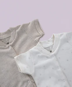 Alternative view of Baby Knitted Cotton Half Romper - Pack of 2 - Brown Strip + Light Cream with Dot - RMP