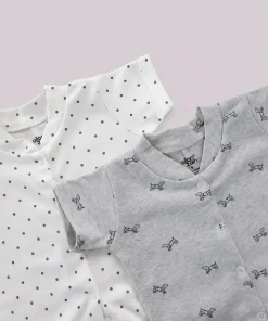Alternative view of Baby Knitted Cotton Half Romper - Pack of 2 - Grey Dog + Off White with Black Dot - RMP