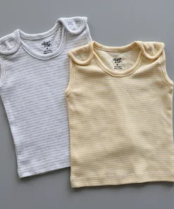 Knitted Cotton  Shoulder Button Jhabla -  Combo Pack of 2 - Yellow Stripe + Grey Stripe - JH1
