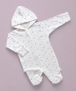 Hooded Sleeping Suit - White with Dar Blu Dot - SS1