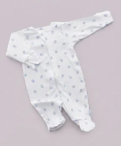 Sleeping Suit - Off White Star - White with Blue Teddy - SS1