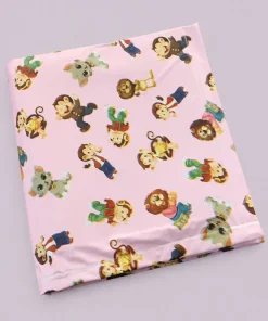 Play Mat/ Bath Mat - 90x65cm - Pink with Monkey Man and Animals - BM2