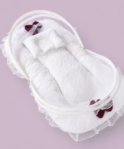 Premium Baby Nest Bed - Maroon and White - BS1
