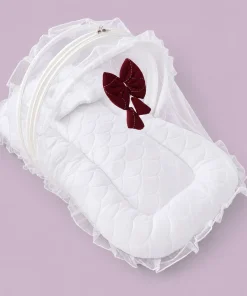Premium Baby Nest Bed - Maroon and White - BS1 - Image 2