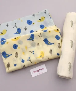 Single-Layer Muslin Swaddle (Set of 3) 100x100cm - Yellow Sparrow - Blue Sparrow - Cracodile - SW1