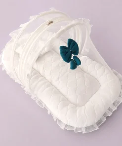 Premium Baby Nest Bed - Teal Green and White - BS1 - Image 2