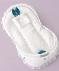 Premium Baby Nest Bed - Teal Green and White - BS1