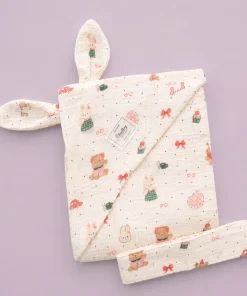 Crinkled Muslin Hooded Blanket (90x90 cm) - Teddys with Cars - BL1